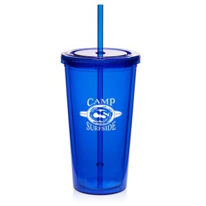 20oz Double Wall Bottle With Lid and Straw - Blue