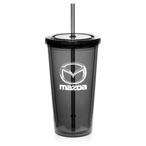 20oz Double Wall Bottle With Lid and Straw - Black
