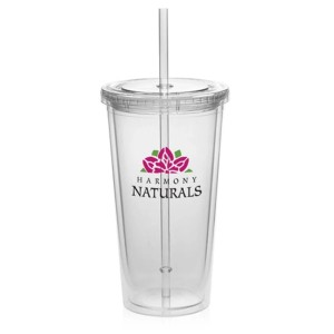 20oz Double Wall Bottle With Lid and Straw - Clear