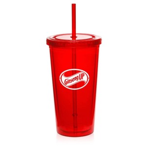 20oz Double Wall Bottle With Lid and Straw - Red