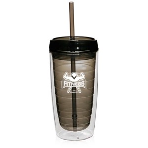 16oz Double Wall Tumblers With Straw - Black