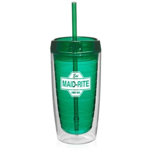 16oz Double Wall Tumblers With Straw - Green