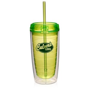 16oz Double Wall Tumblers With Straw - Lime Green