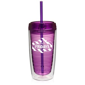 16oz Double Wall Tumblers With Straw - Purple