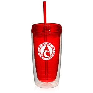 16oz Double Wall Tumblers With Straw - Red